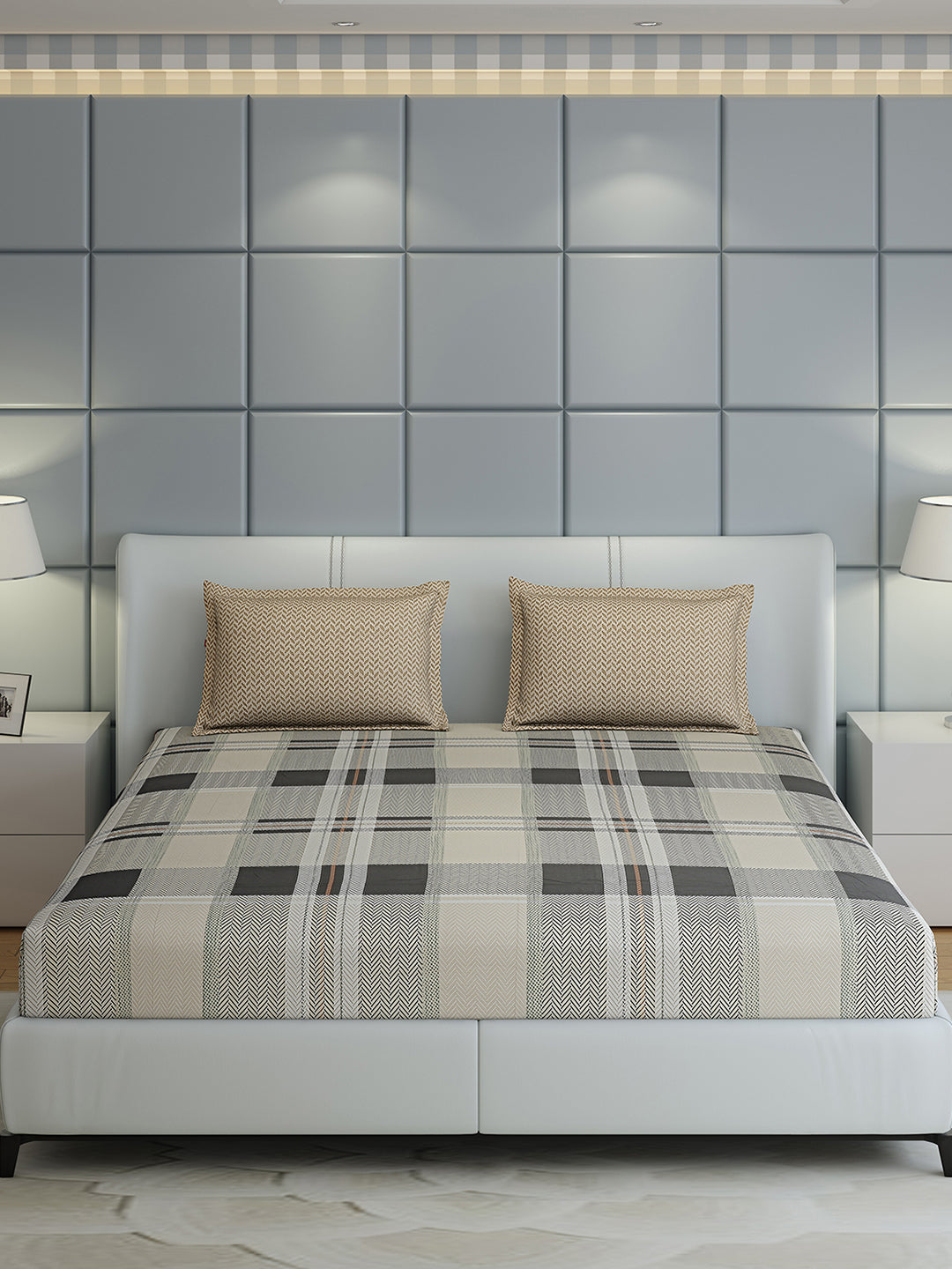 200 TC Cotton Double Bed 1 Bedsheet with 2 Pillow Covers (Ramona)