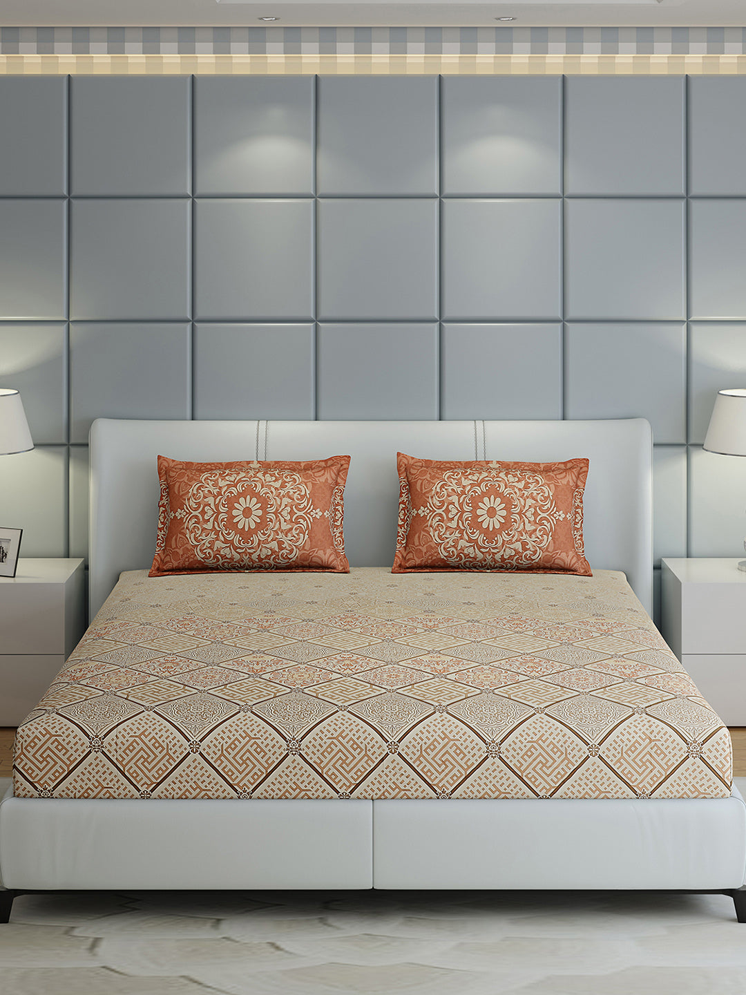 300 TC Cotton Double Bed 1 Bedsheet with 2 Pillow Covers (Morocan)