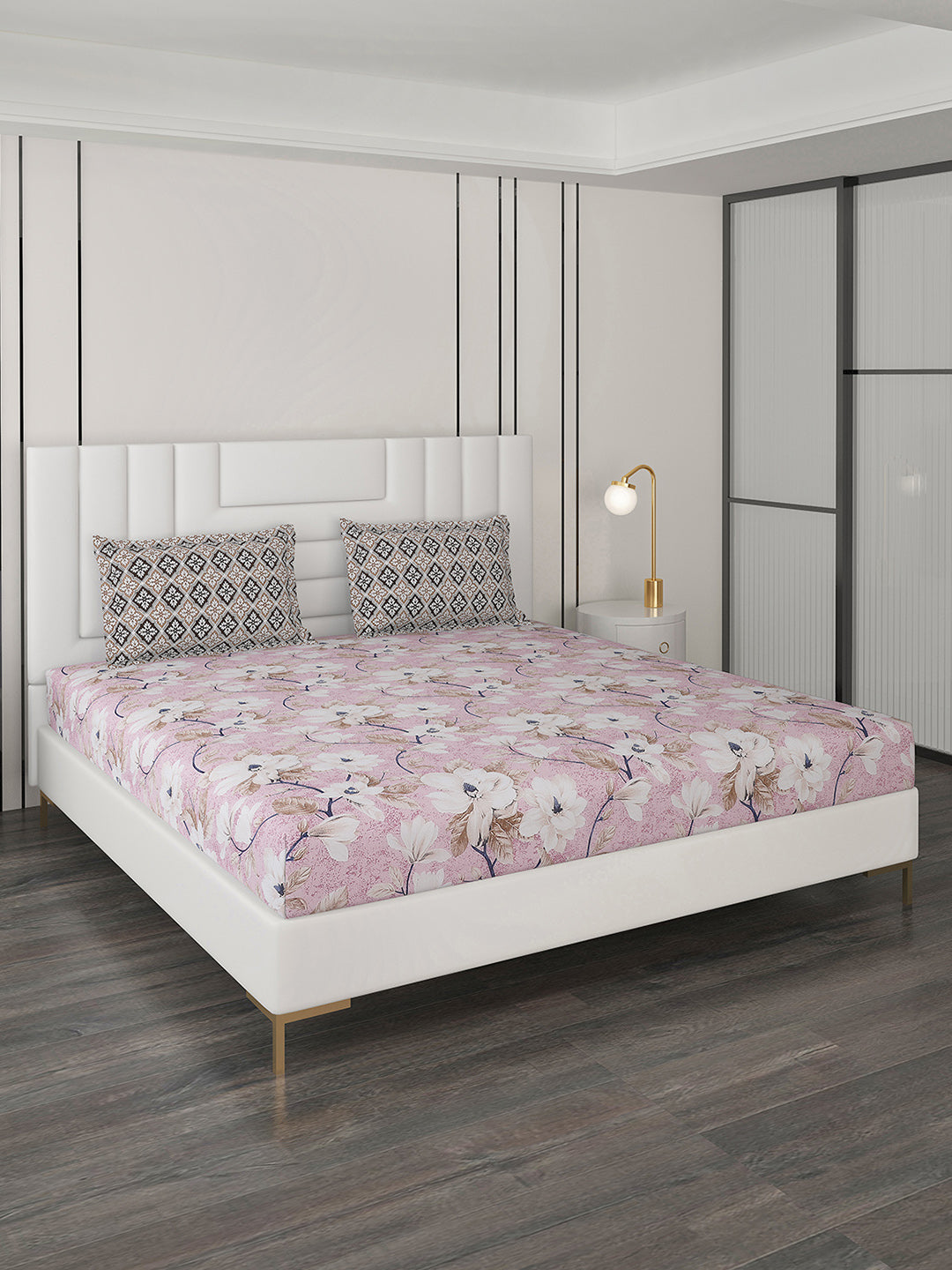 144 TC Cotton Double Bedsheet with 2 Pillow Covers