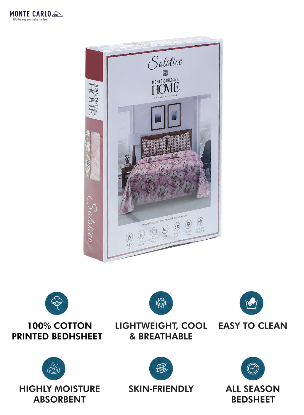 144 TC Cotton Double Bedsheet with 2 Pillow Covers