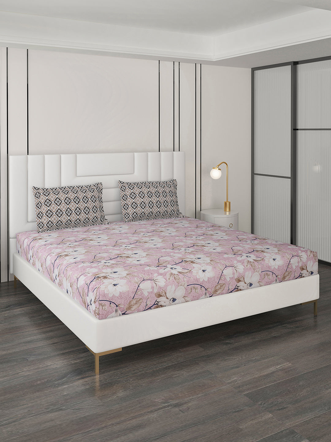 144 TC Cotton Double Bedsheet with 2 Pillow Covers