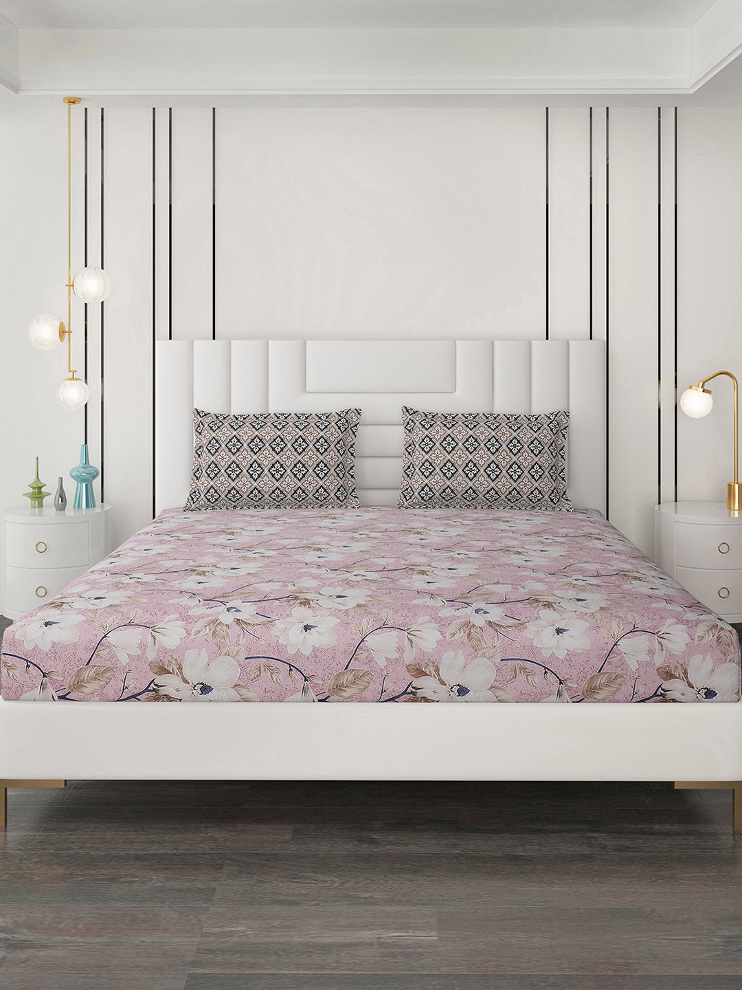 144 TC Cotton Double Bedsheet with 2 Pillow Covers