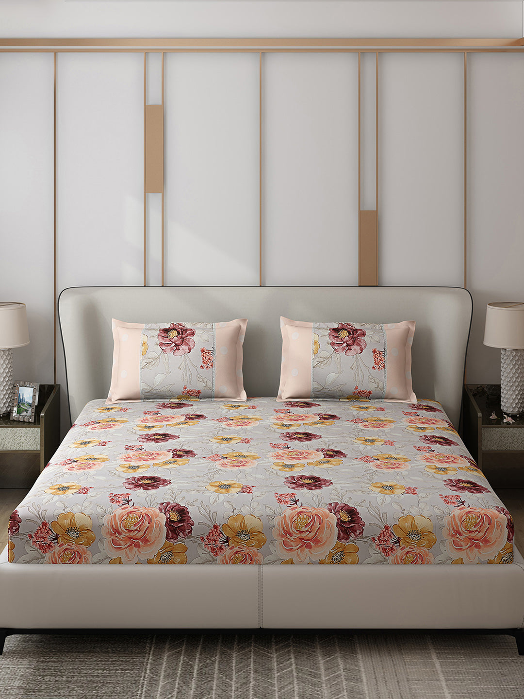 130 GSM Polyester Double Bed 1 Bedsheet with 2 Pillow Covers (Vibrant)