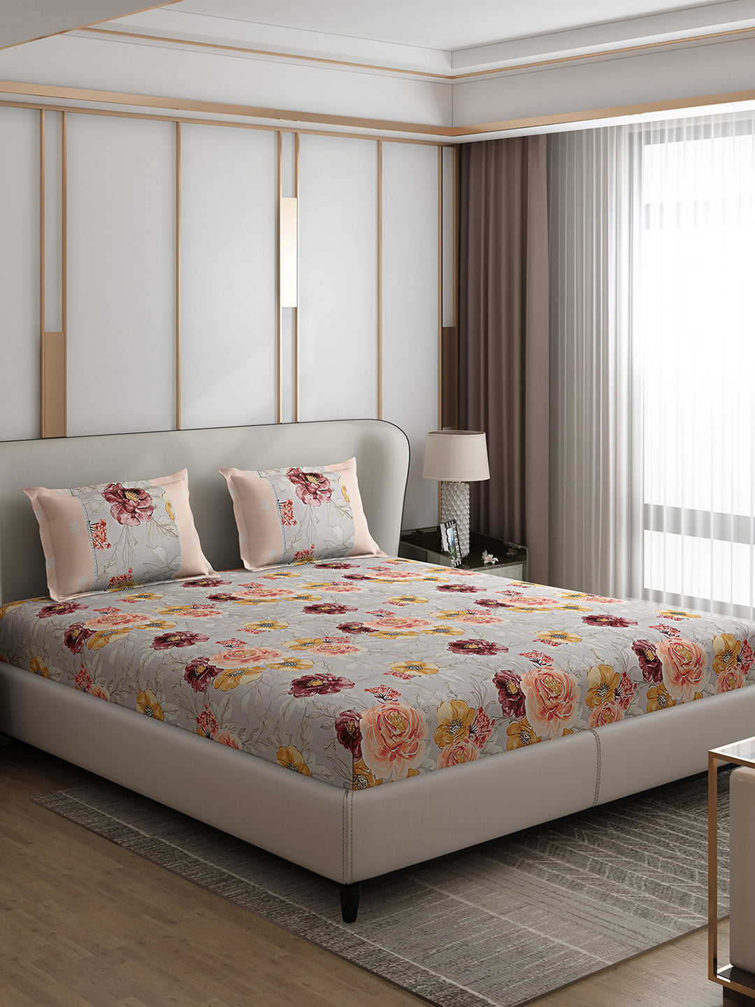 130 GSM Polyester Double Bed 1 Bedsheet with 2 Pillow Covers (Vibrant)