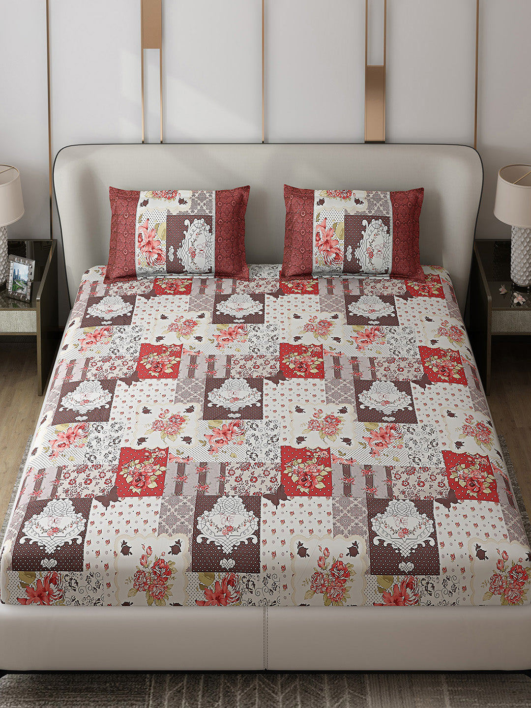 130 GSM Polyester Double Bed 1 Bedsheet with 2 Pillow Covers (Vibrant)