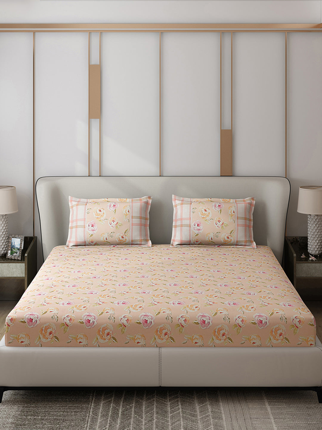 130 GSM Polyester Double Bed 1 Bedsheet with 2 Pillow Covers (Vibrant)