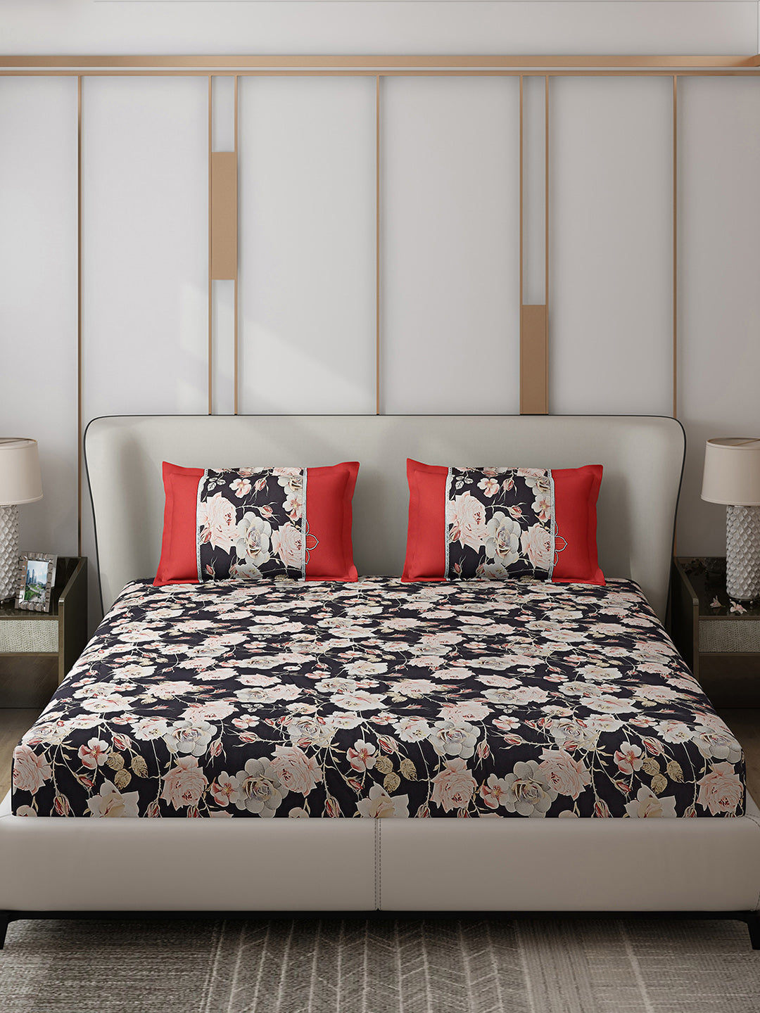 130 GSM Polyester Double Bed 1 Bedsheet with 2 Pillow Covers (Vibrant)