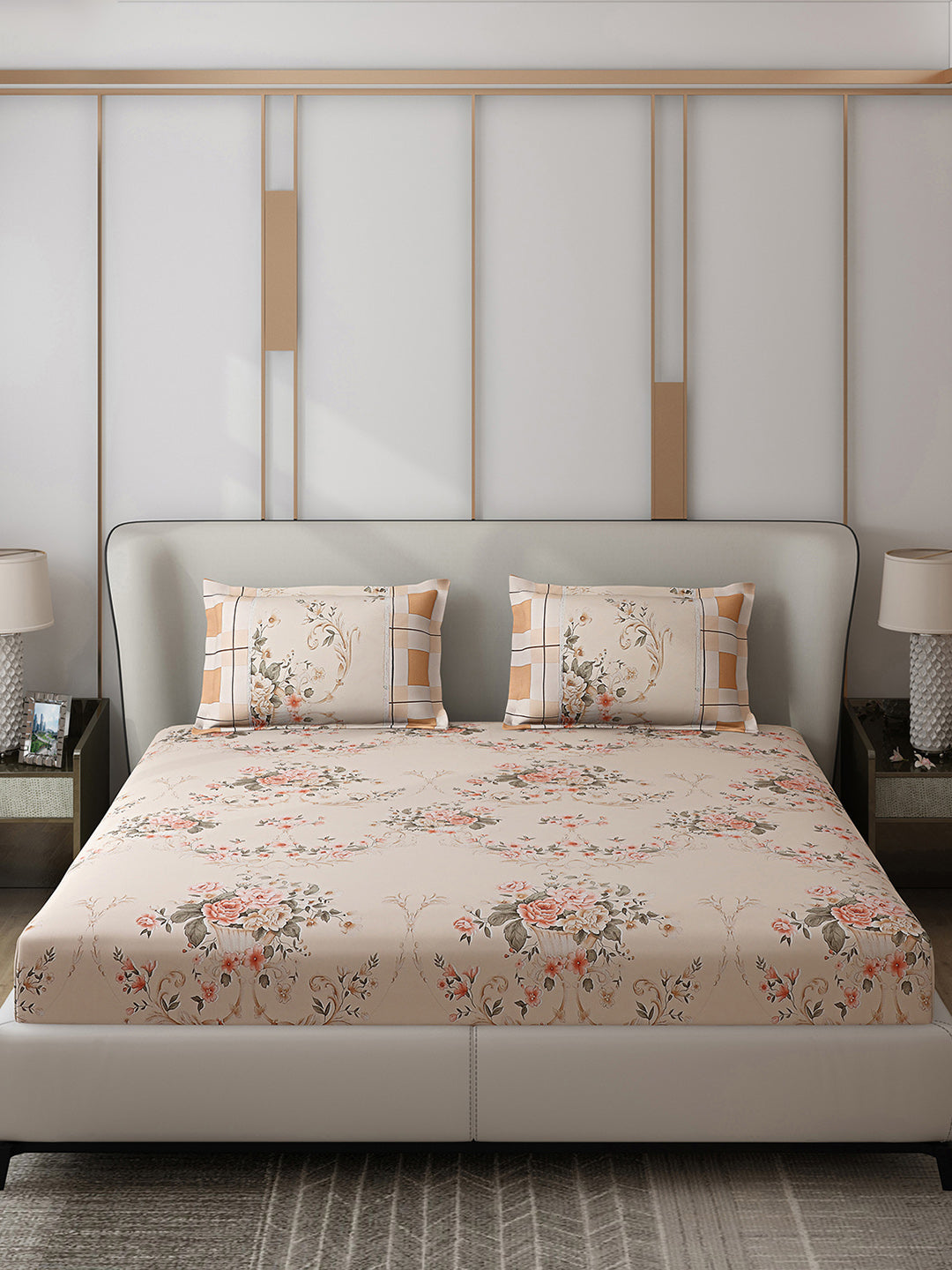 130 GSM Polyester Double Bed 1 Bedsheet with 2 Pillow Covers (Vibrant)