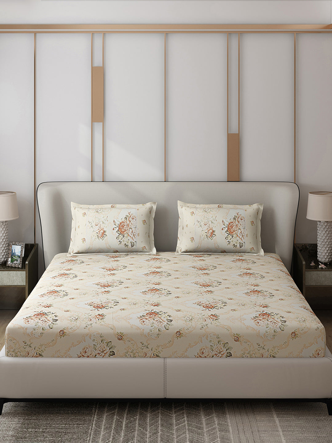 130 GSM Polyester Double Bed 1 Bedsheet with 2 Pillow Covers (Vibrant)