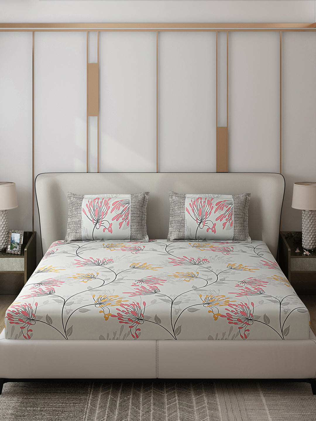 130 GSM Polyester Double Bed 1 Bedsheet with 2 Pillow Covers (Vibrant)