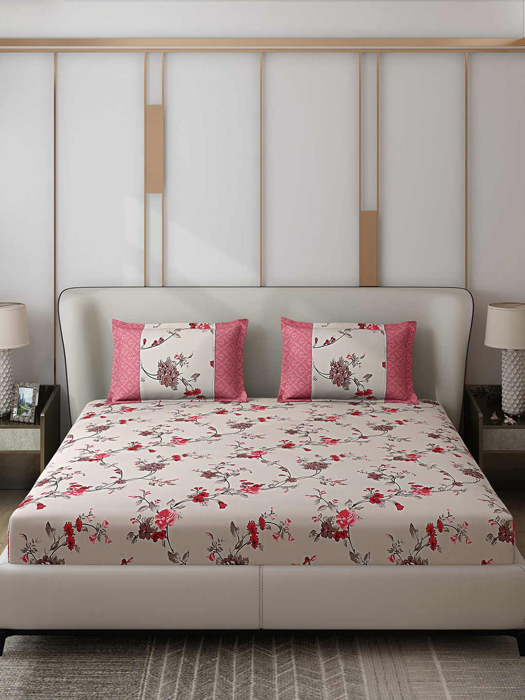 130 GSM Polyester Double Bed 1 Bedsheet with 2 Pillow Covers (Vibrant)