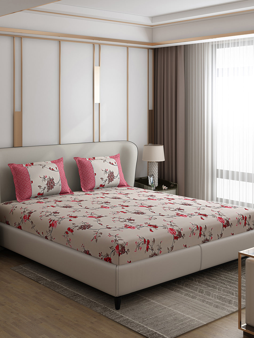 130 GSM Polyester Double Bed 1 Bedsheet with 2 Pillow Covers (Vibrant)