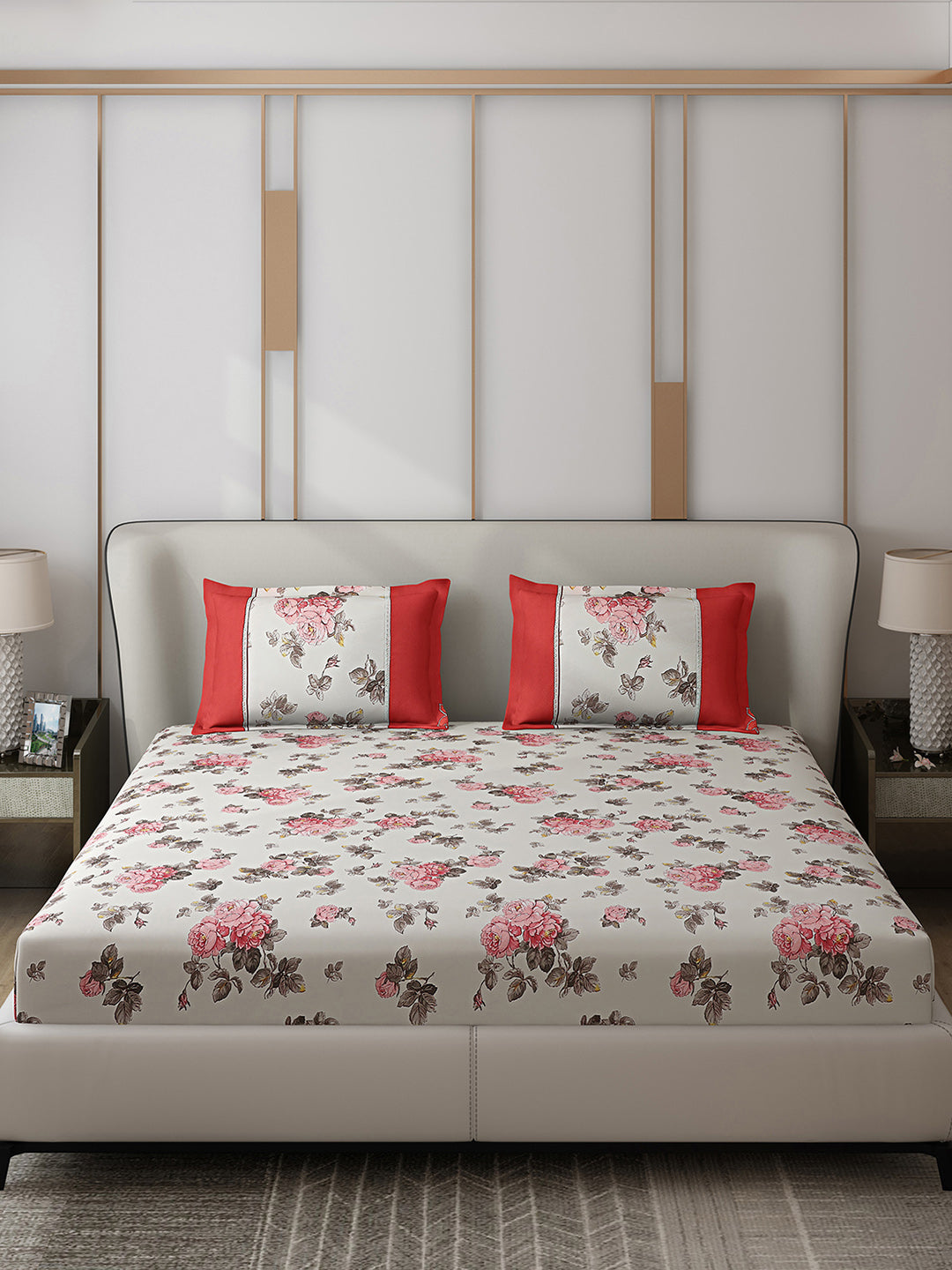 130 GSM Polyester Double Bed 1 Bedsheet with 2 Pillow Covers (Vibrant)