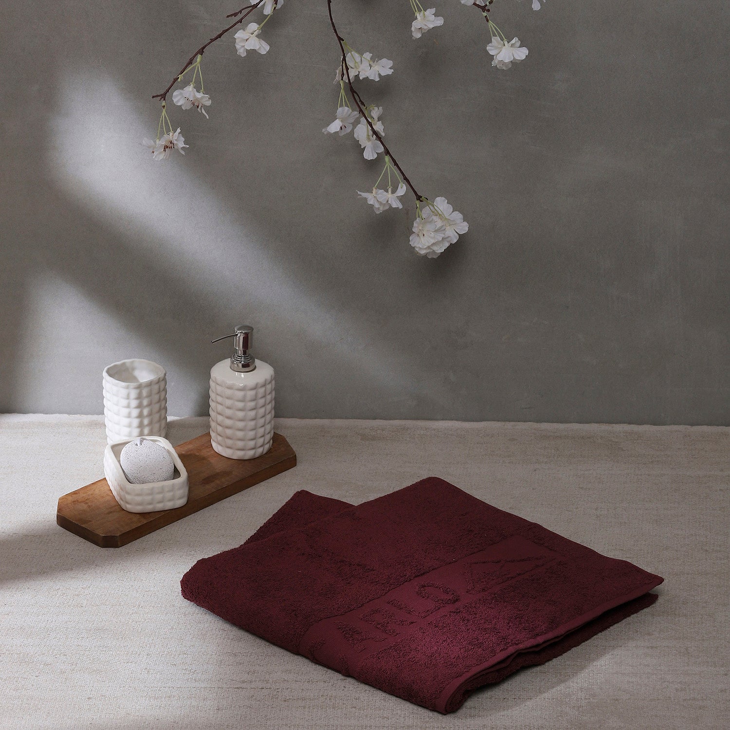 Maroon Cotton 525 GSM Bath Towel