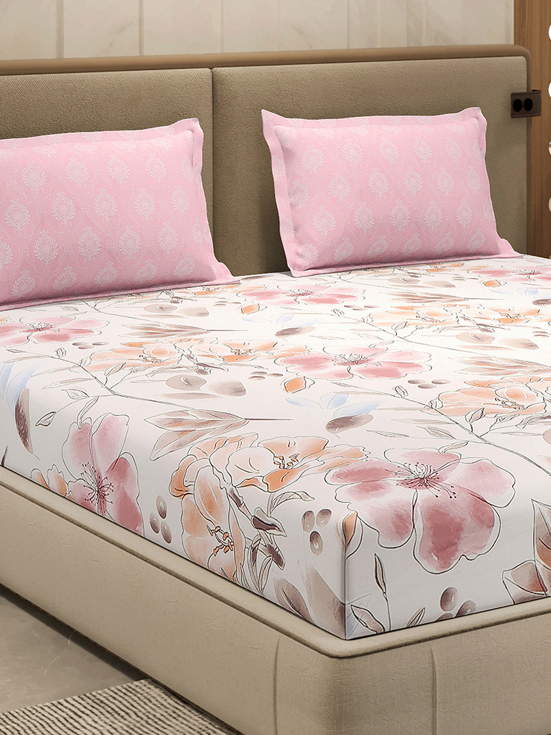 110 GSM Polyester Double Bed 1 Bedsheet with 2 Pillow Cover (Aromatica)