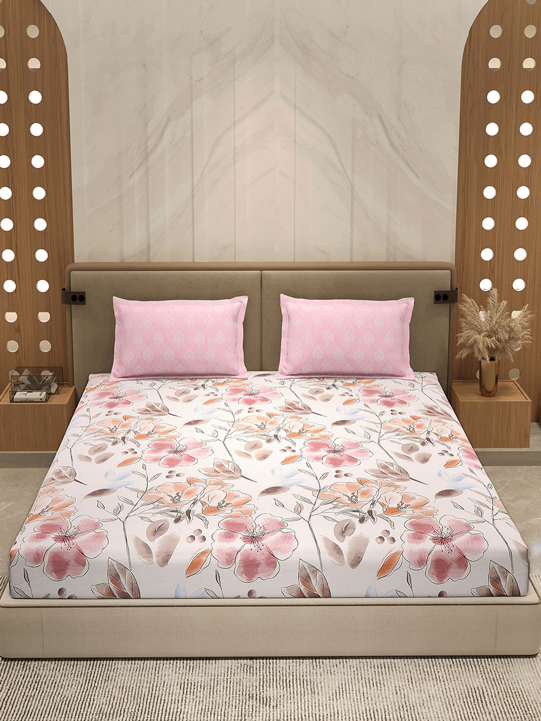 110 GSM Polyester Double Bed 1 Bedsheet with 2 Pillow Cover (Aromatica)