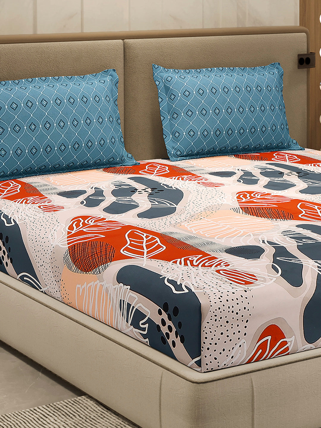 110 GSM Polyester Double Bed 1 Bedsheet with 2 Pillow Cover (Aromatica)