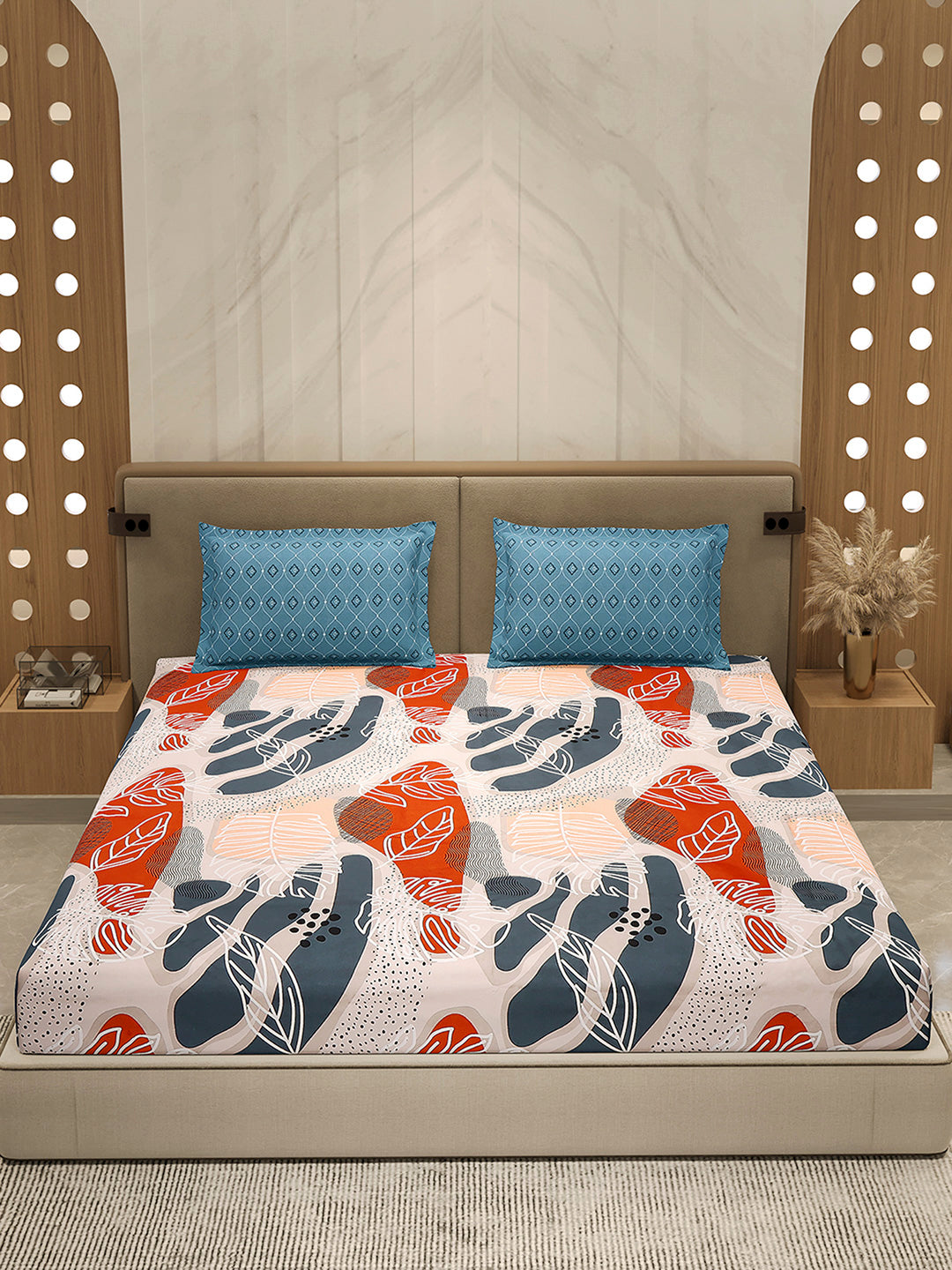 110 GSM Polyester Double Bed 1 Bedsheet with 2 Pillow Cover (Aromatica)