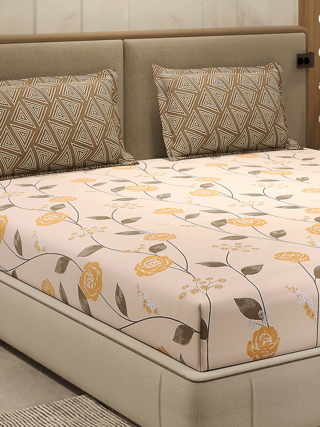 110 GSM Polyester Double Bed 1 Bedsheet with 2 Pillow Cover (Aromatica)