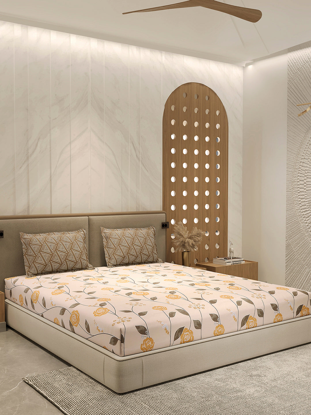 110 GSM Polyester Double Bed 1 Bedsheet with 2 Pillow Cover (Aromatica)