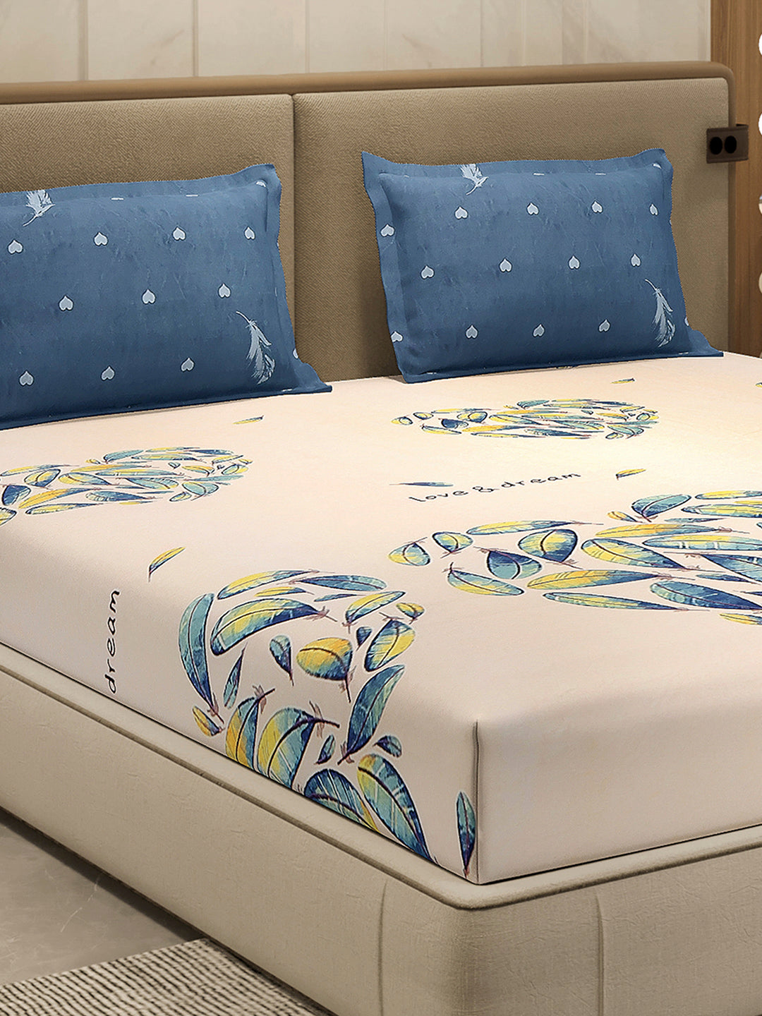 110 GSM Polyester Double Bed 1 Bedsheet with 2 Pillow Cover (Aromatica)