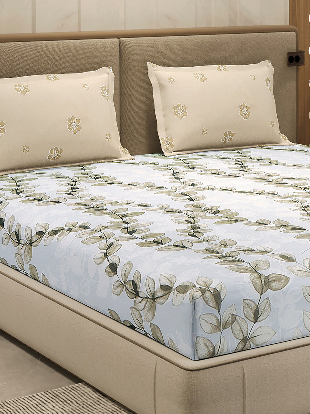 110 GSM Polyester Double Bed 1 Bedsheet with 2 Pillow Cover (Aromatica)