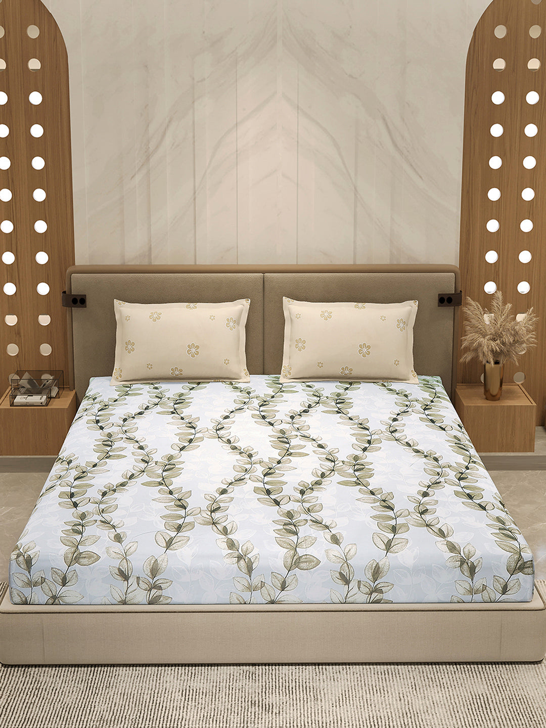 110 GSM Polyester Double Bed 1 Bedsheet with 2 Pillow Cover (Aromatica)