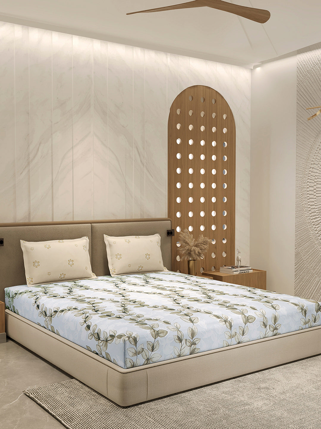 110 GSM Polyester Double Bed 1 Bedsheet with 2 Pillow Cover (Aromatica)