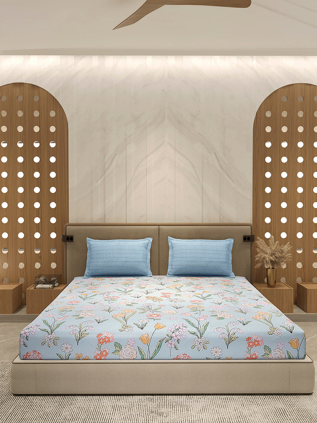 110 GSM Polyester Double Bed 1 Bedsheet with 2 Pillow Cover (Aromatica)