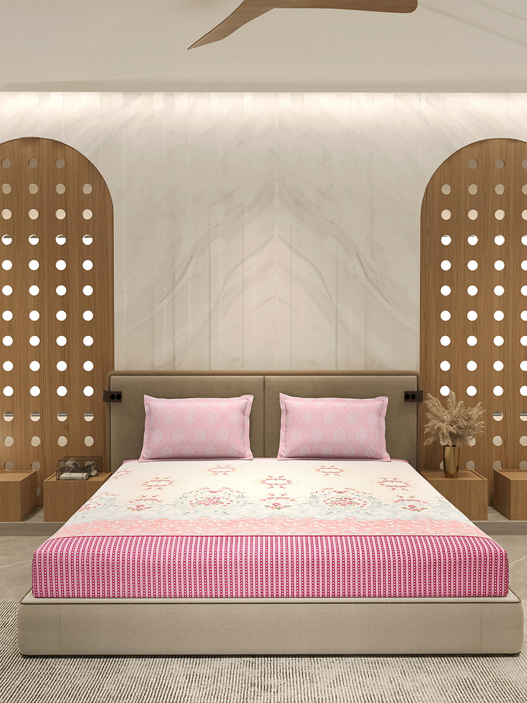 110 GSM Polyester Double Bed 1 Bedsheet with 2 Pillow Cover (Aromatica)