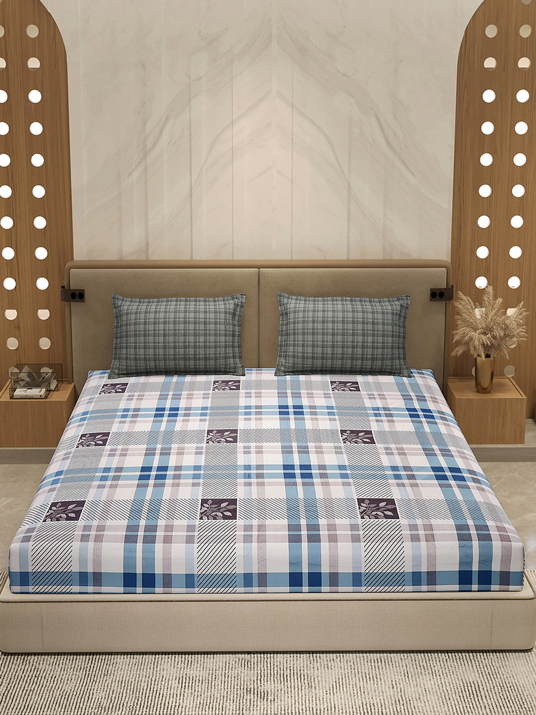 110 GSM Polyester Double Bed 1 Bedsheet with 2 Pillow Cover (Aromatica)