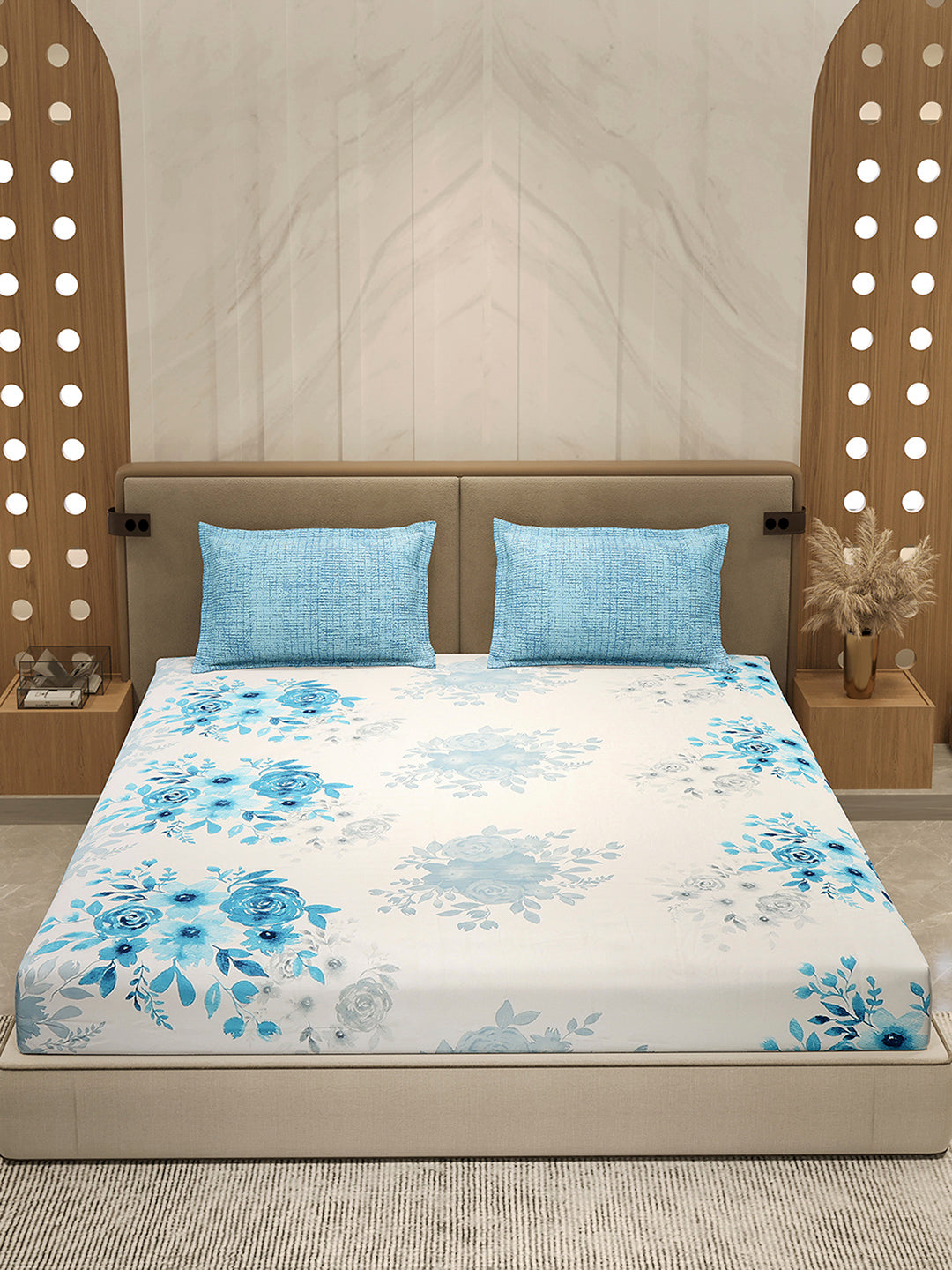 110 GSM Polyester Double Bed 1 Bedsheet with 2 Pillow Cover (Aromatica)