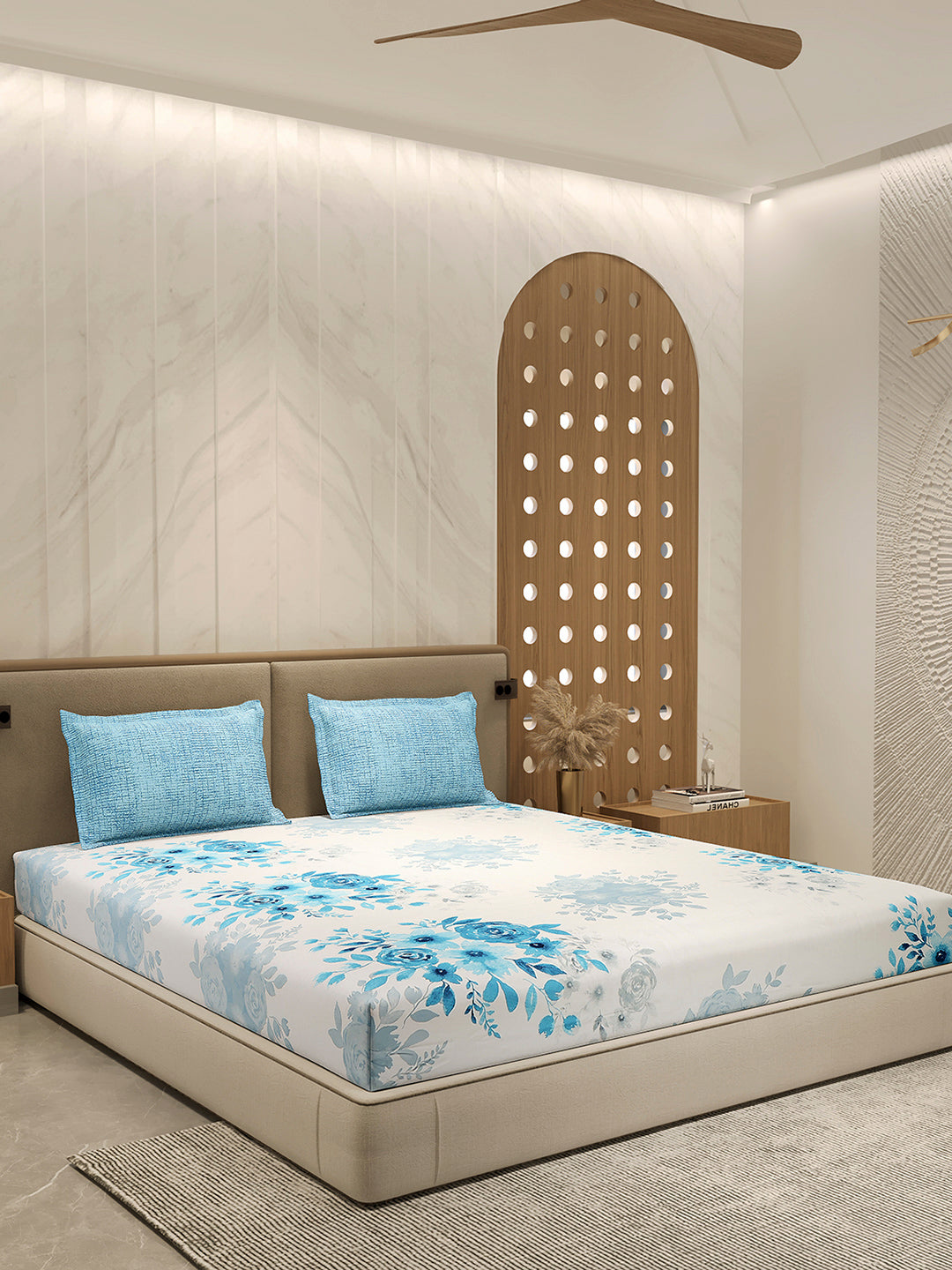 110 GSM Polyester Double Bed 1 Bedsheet with 2 Pillow Cover (Aromatica)