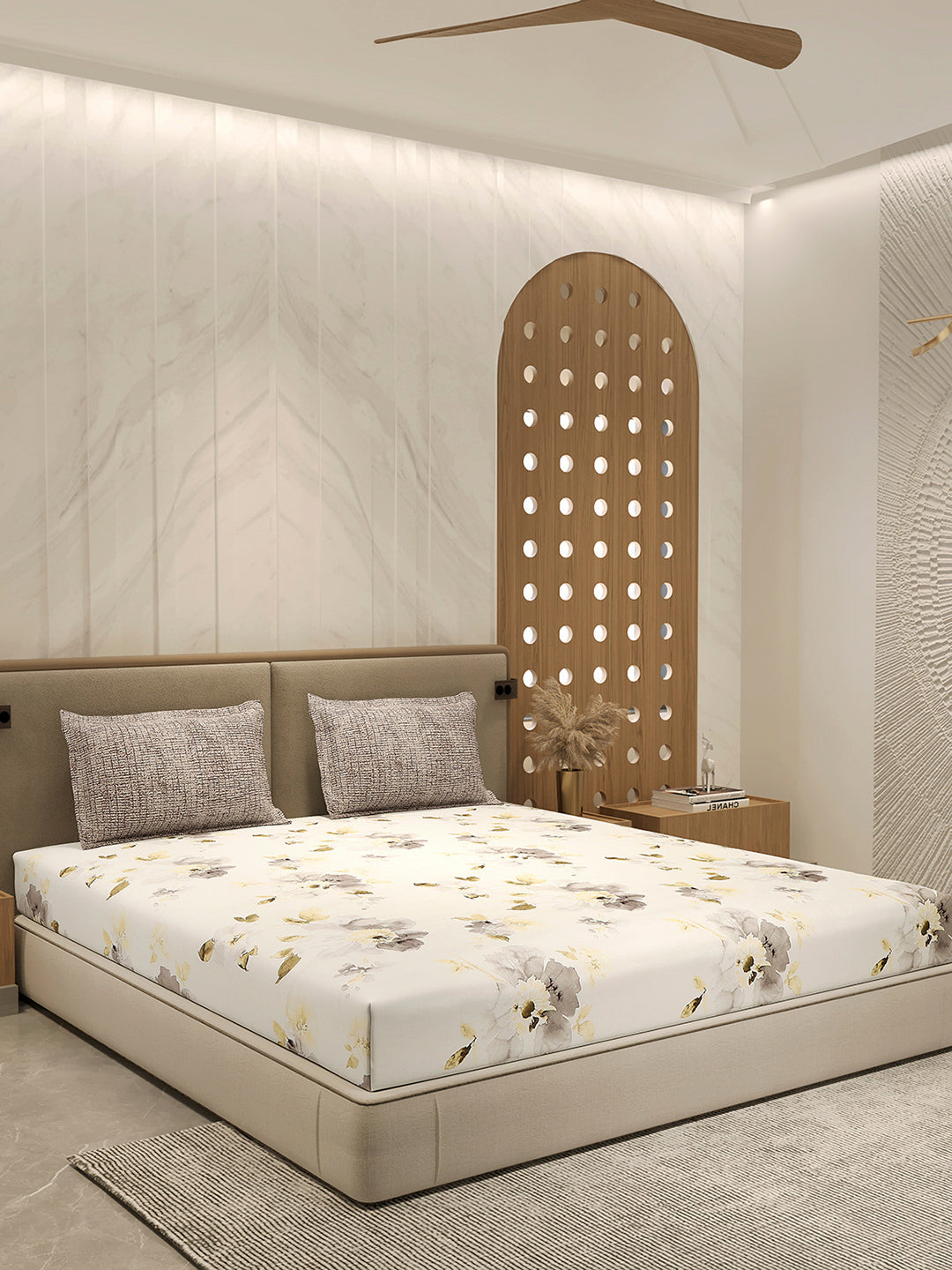 110 GSM Polyester Double Bed 1 Bedsheet with 2 Pillow Cover (Aromatica)