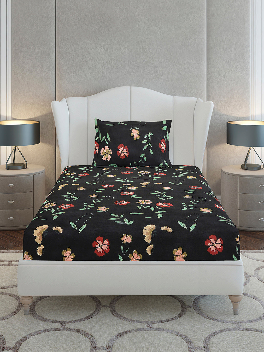 130 GSM Polyester Single Bedsheet with 1 Pillow Cover (Decoy)