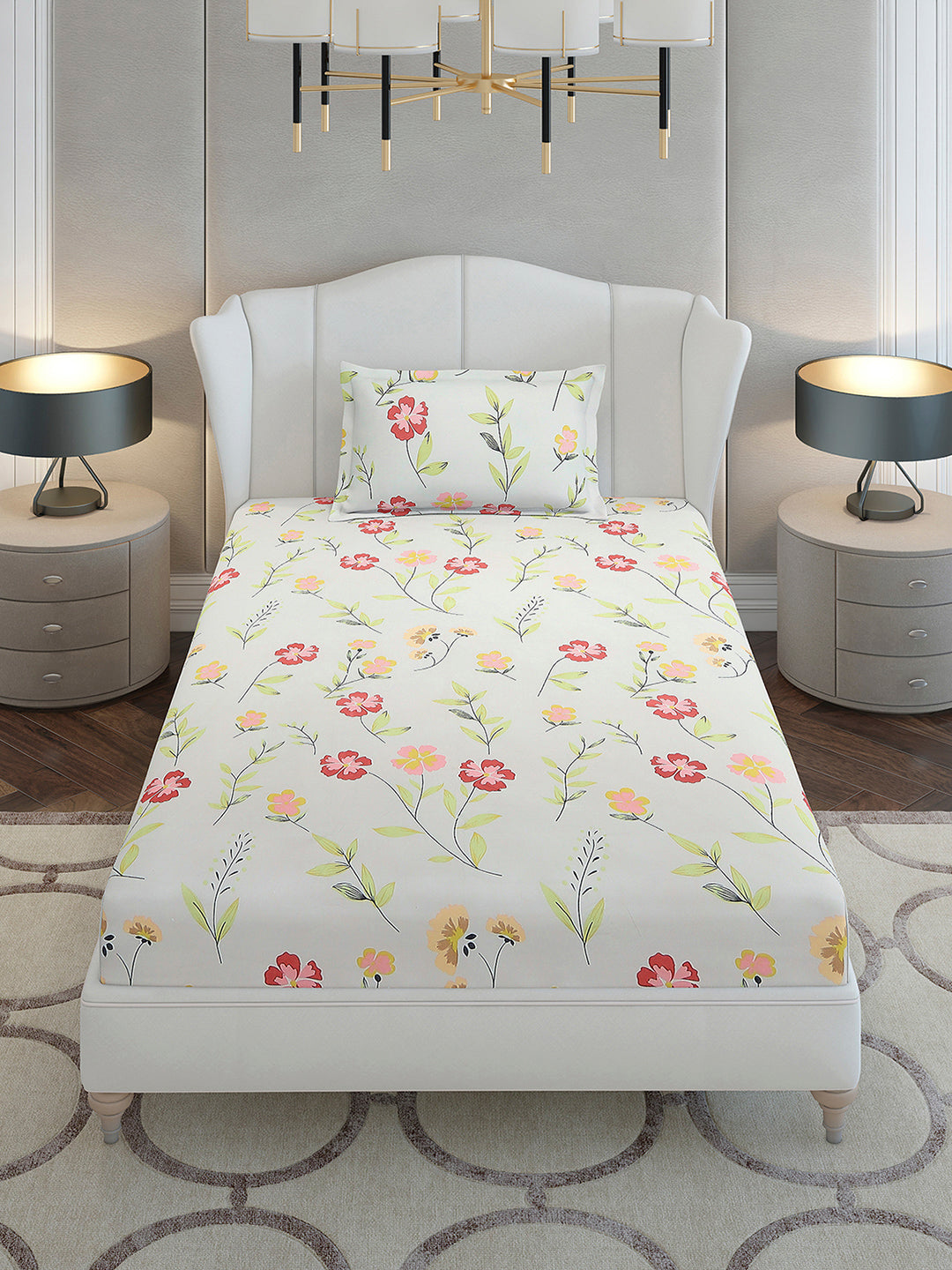 130 GSM Polyester Single Bedsheet with 1 Pillow Cover (Decoy)