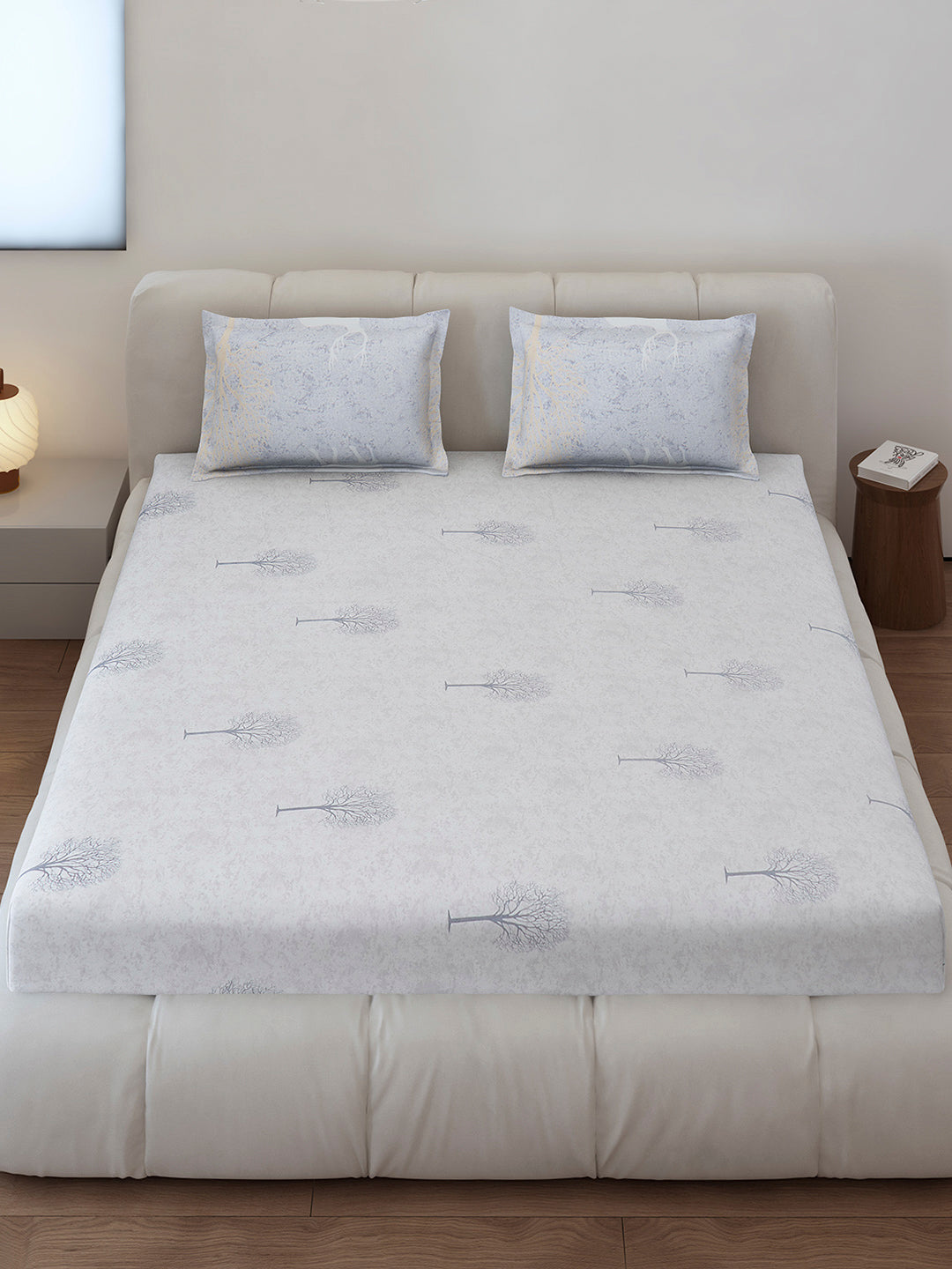 130 GSM Polyester King Size 1 Bedsheet with 2 Pillow Covers (Edmond)