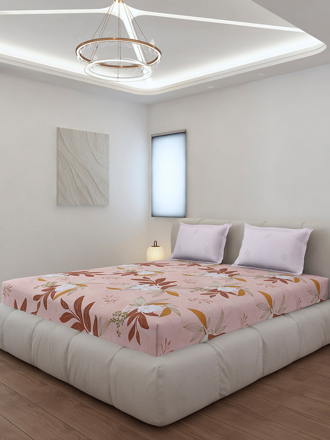 130 GSM Polyester King Size 1 Bedsheet with 2 Pillow Covers (Edmond)