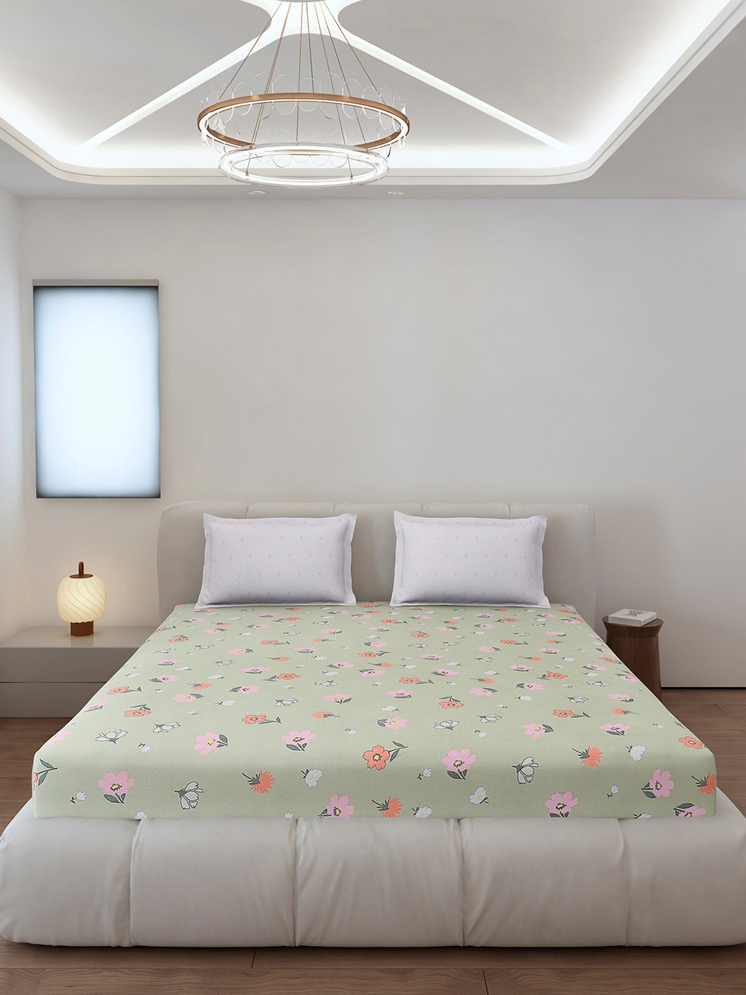 130 GSM Polyester King Size 1 Bedsheet with 2 Pillow Covers (Edmond)