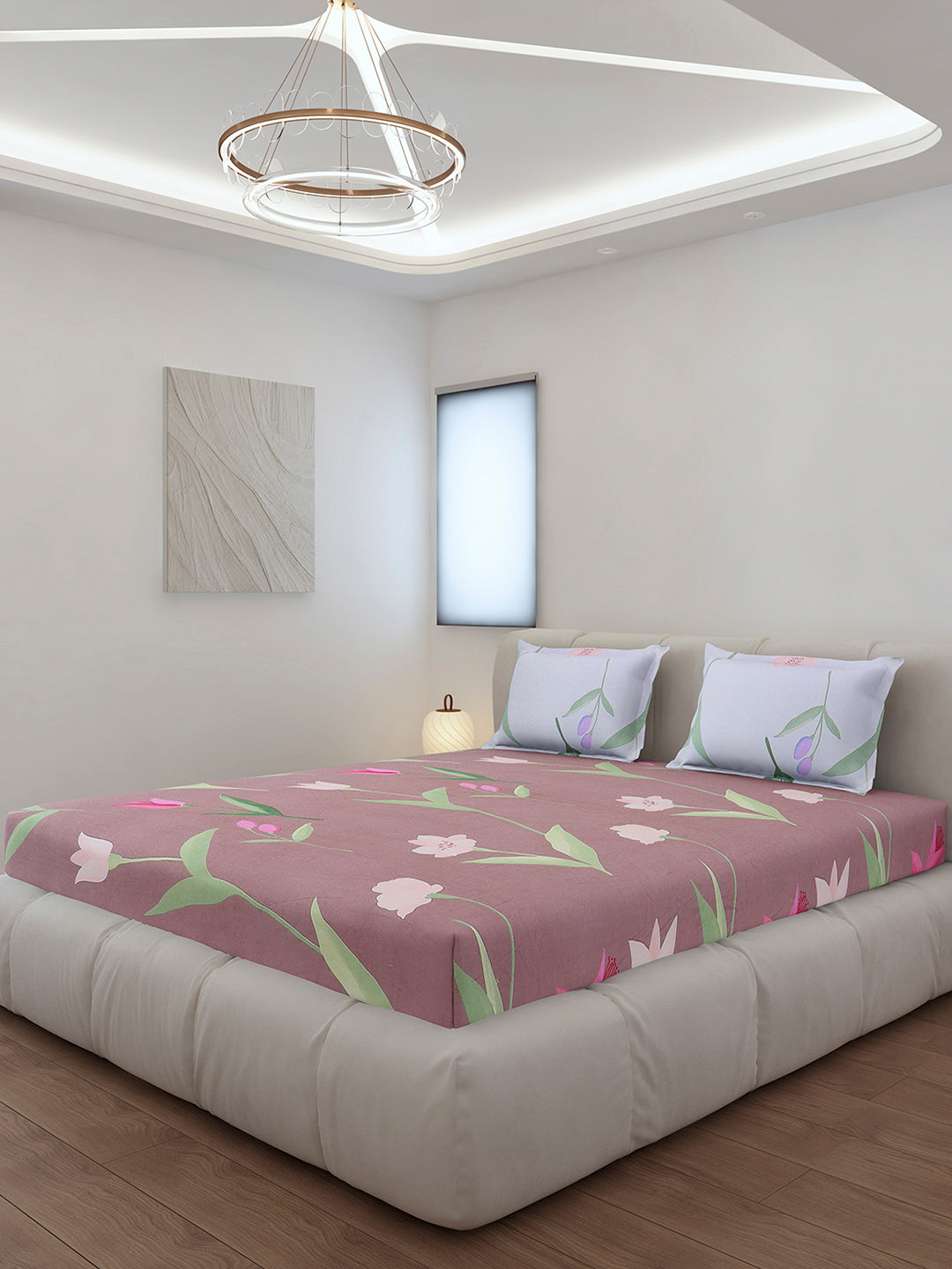 130 GSM Polyester King Size 1 Bedsheet with 2 Pillow Covers (Edmond)