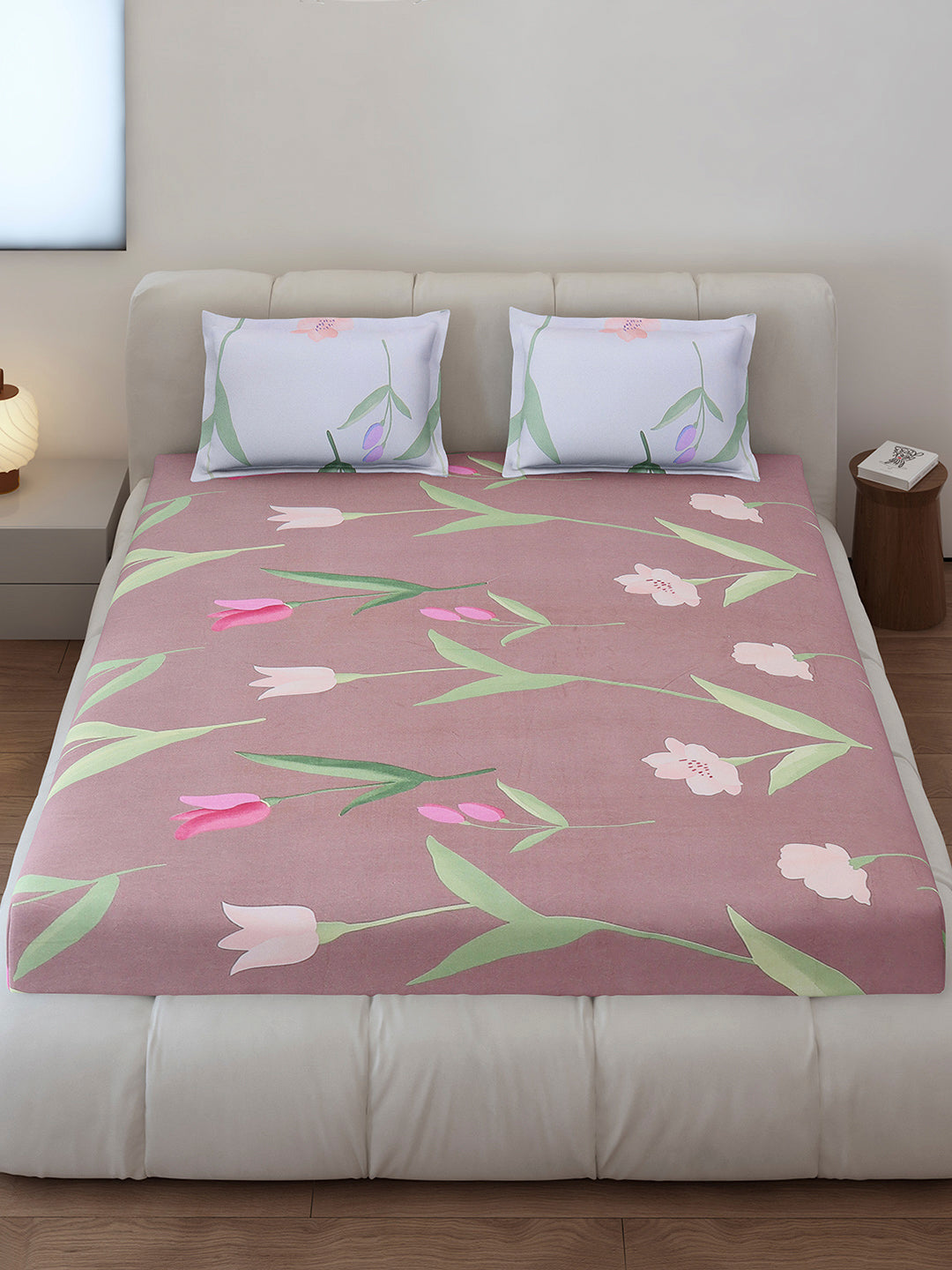 130 GSM Polyester King Size 1 Bedsheet with 2 Pillow Covers (Edmond)