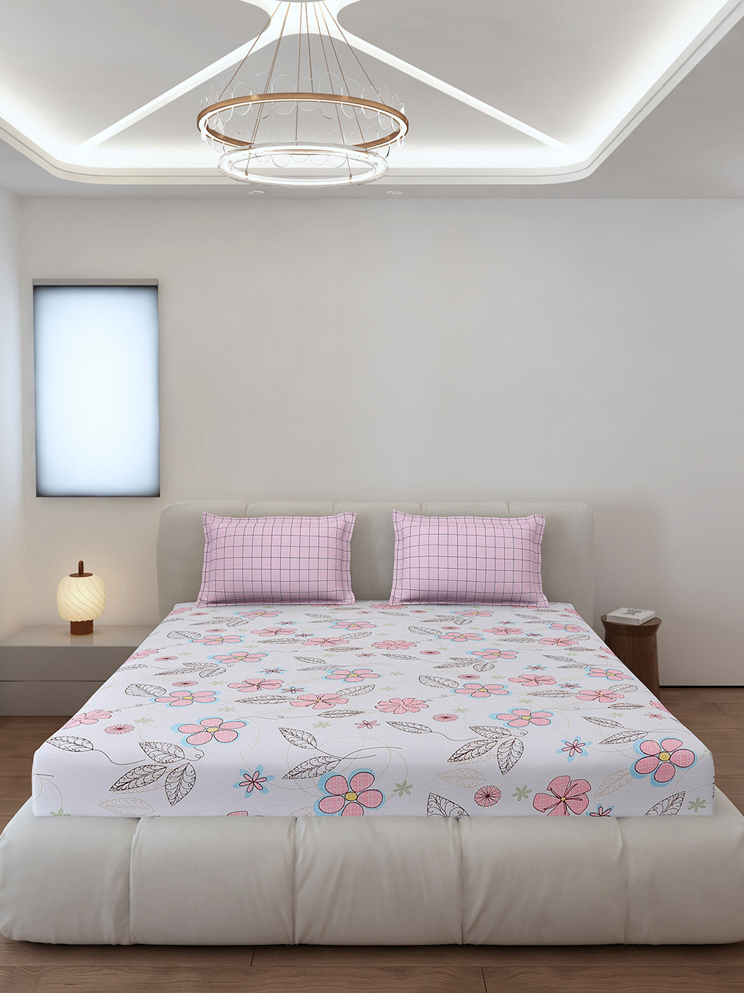 130 GSM Polyester King Size 1 Bedsheet with 2 Pillow Covers (Edmond)