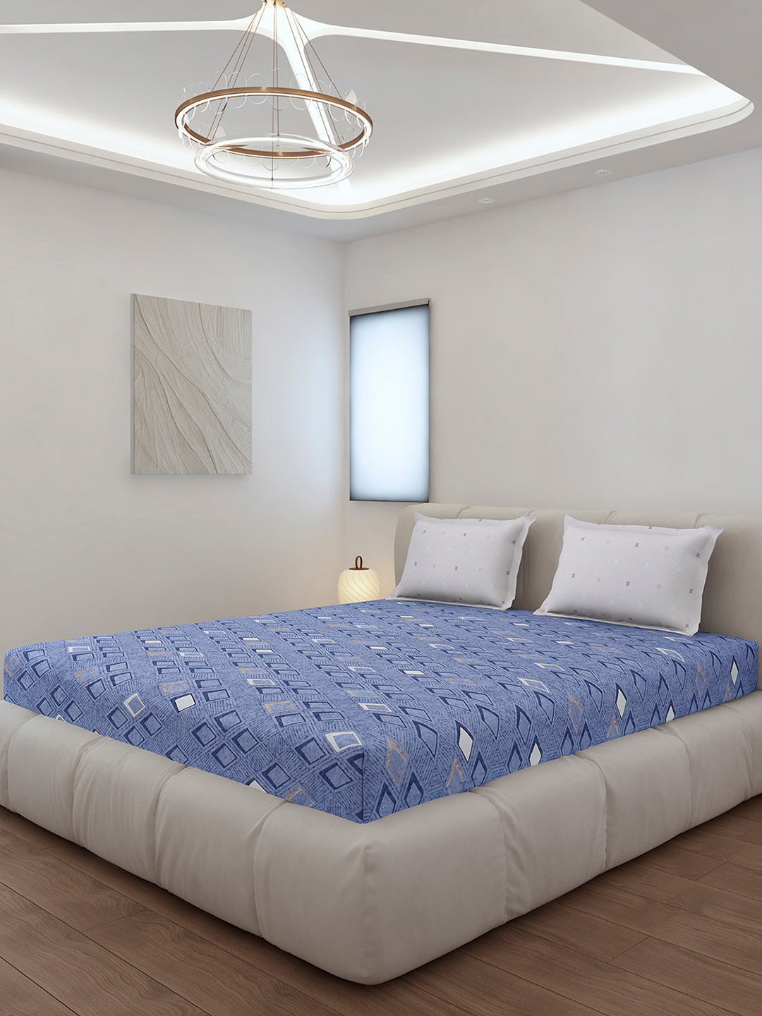 130 GSM Polyester King Size 1 Bedsheet with 2 Pillow Covers (Edmond)