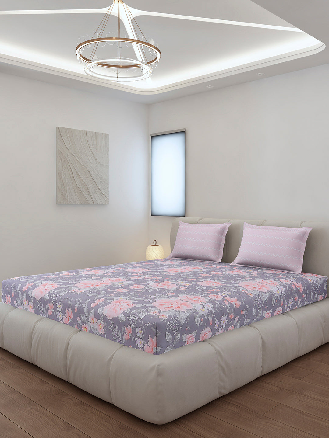 130 GSM Polyester King Size 1 Bedsheet with 2 Pillow Covers (Edmond)