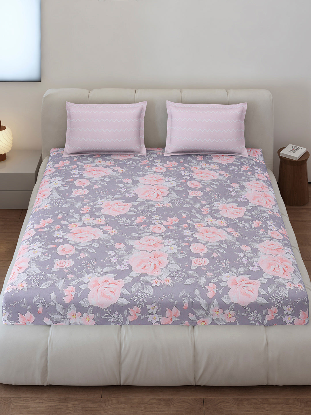 130 GSM Polyester King Size 1 Bedsheet with 2 Pillow Covers (Edmond)