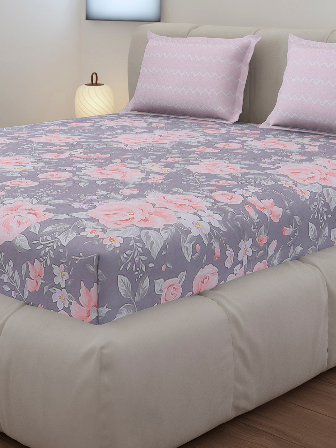 130 GSM Polyester King Size 1 Bedsheet with 2 Pillow Covers (Edmond)