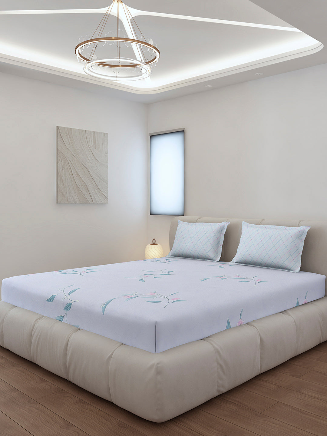 130 GSM Polyester King Size 1 Bedsheet with 2 Pillow Covers (Edmond)