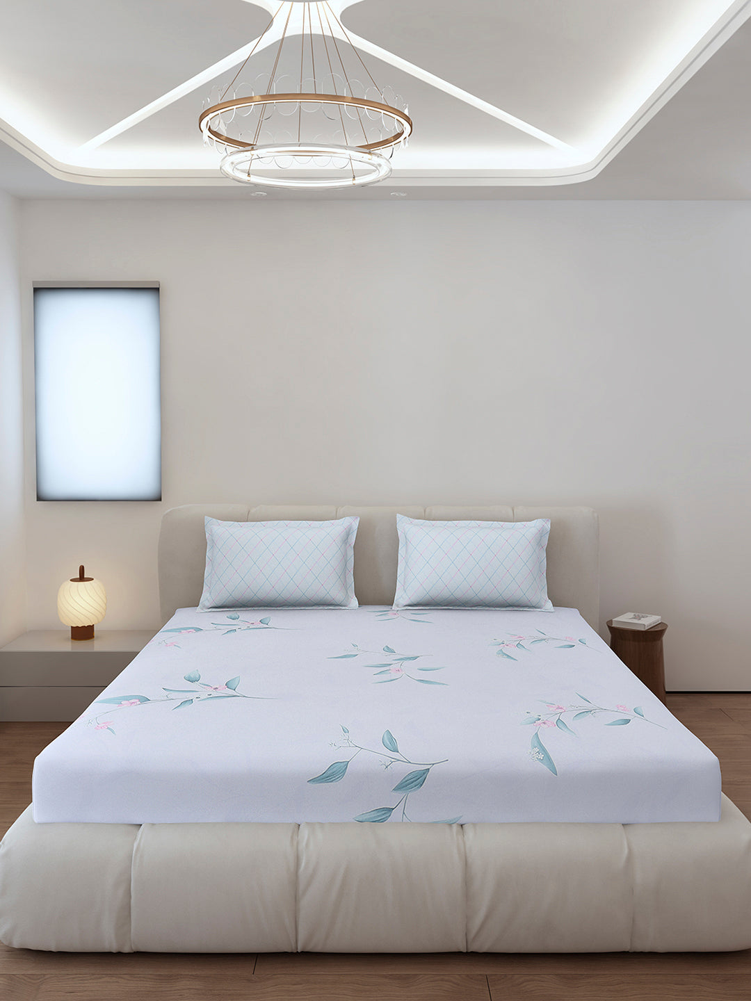 130 GSM Polyester King Size 1 Bedsheet with 2 Pillow Covers (Edmond)