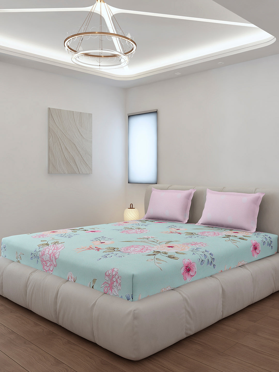 130 GSM Polyester King Size 1 Bedsheet with 2 Pillow Covers (Edmond)