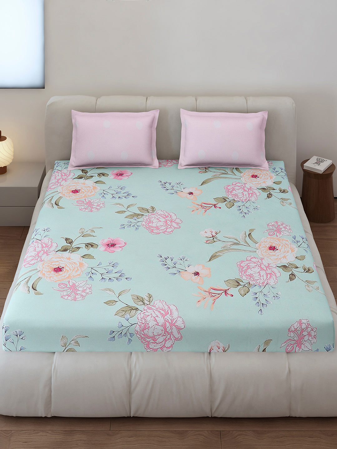 130 GSM Polyester King Size 1 Bedsheet with 2 Pillow Covers (Edmond)